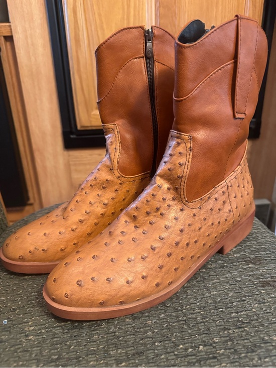 Dahongma Shoes - Dahongma Fashion Brown Round Toe Ostrich Pattern Women’s Zip Up Western Boots